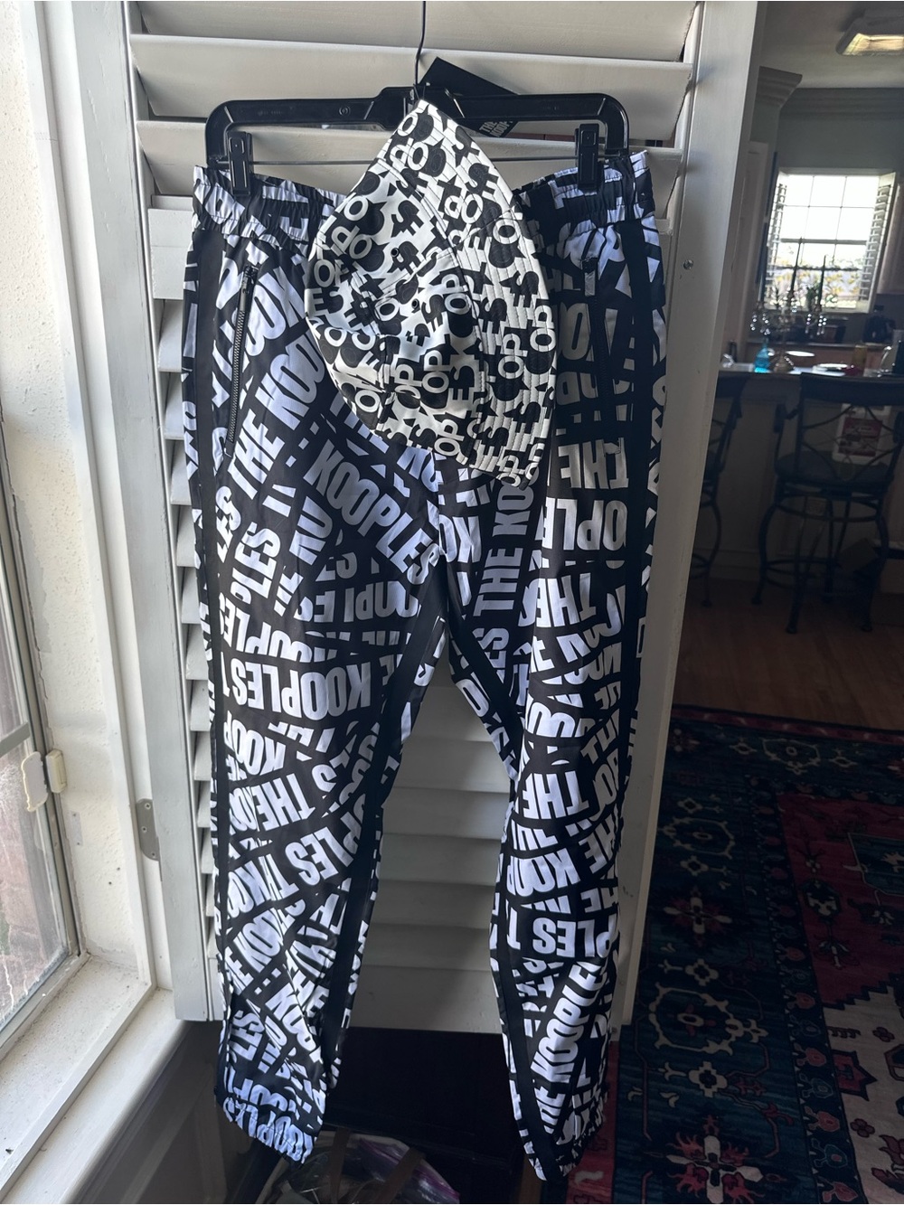 The Kooples Black & White Logo Print Jogger Pants and bucket hat